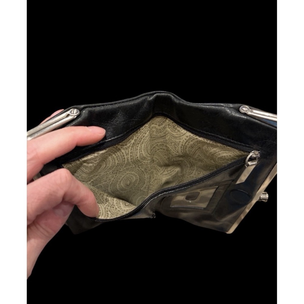 Hobo International Black Kiss Lock Women's Wallet wristlet - Paisley Interior ID - Picture 5 of 7